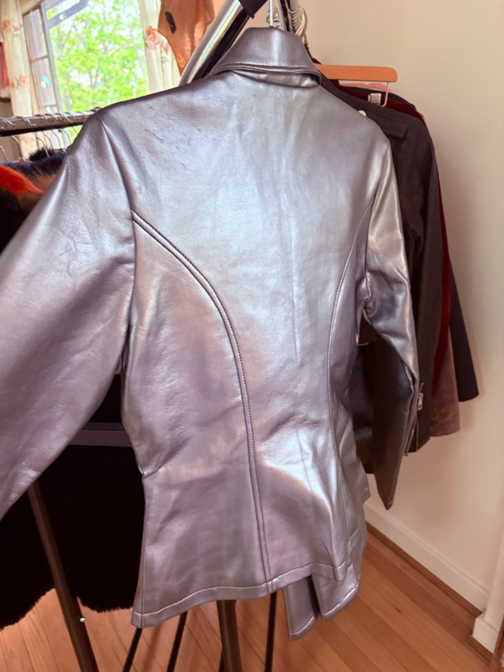 Vintage Le Château 2Pc Silver Metallic Faux Leather Jacket & Pants Set Sz:Small - Picture 7 of 15